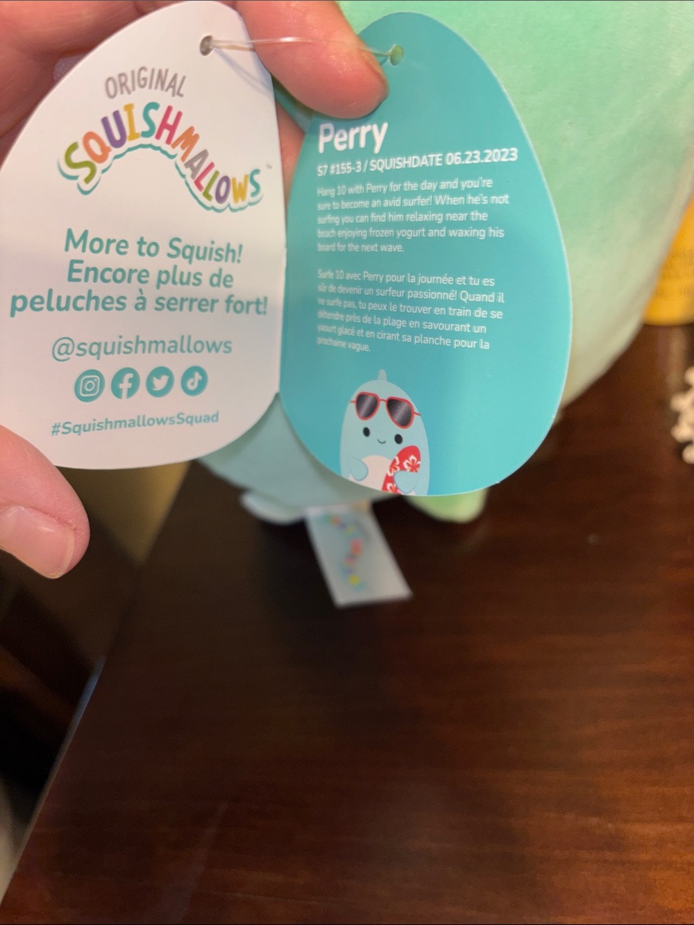 Squishmallows Perry Blue Plush with Red Surfboard and Black Sunglasses - Picture 10 of 10